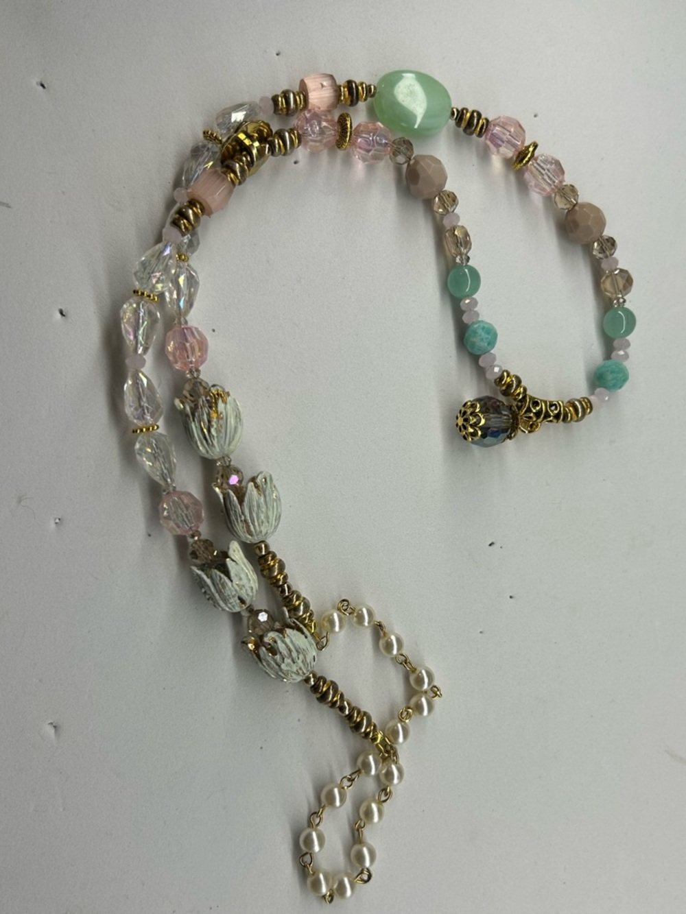 “Champagne Daydream”Necklace - Amazonite,Cat’s Eye,Acrylic,Crystal - Picture 6 of 8